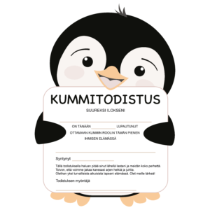 Kansi - Kummitodistus A4 - Pingviini - Itsellinen äiti - Itse tulostettava - Design ByO